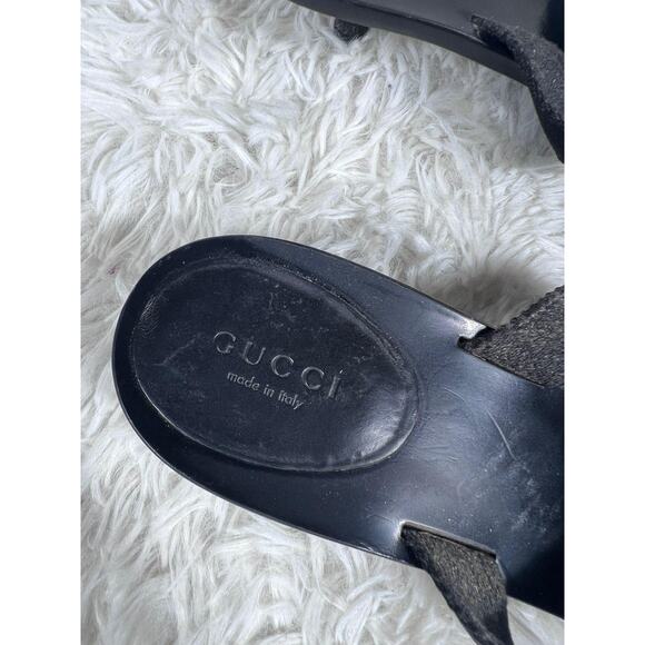 Gucci Shoes Womens Size 8 Black Logo Leather Sandals Slide Thong Made in Italy - Picture 5 of 14